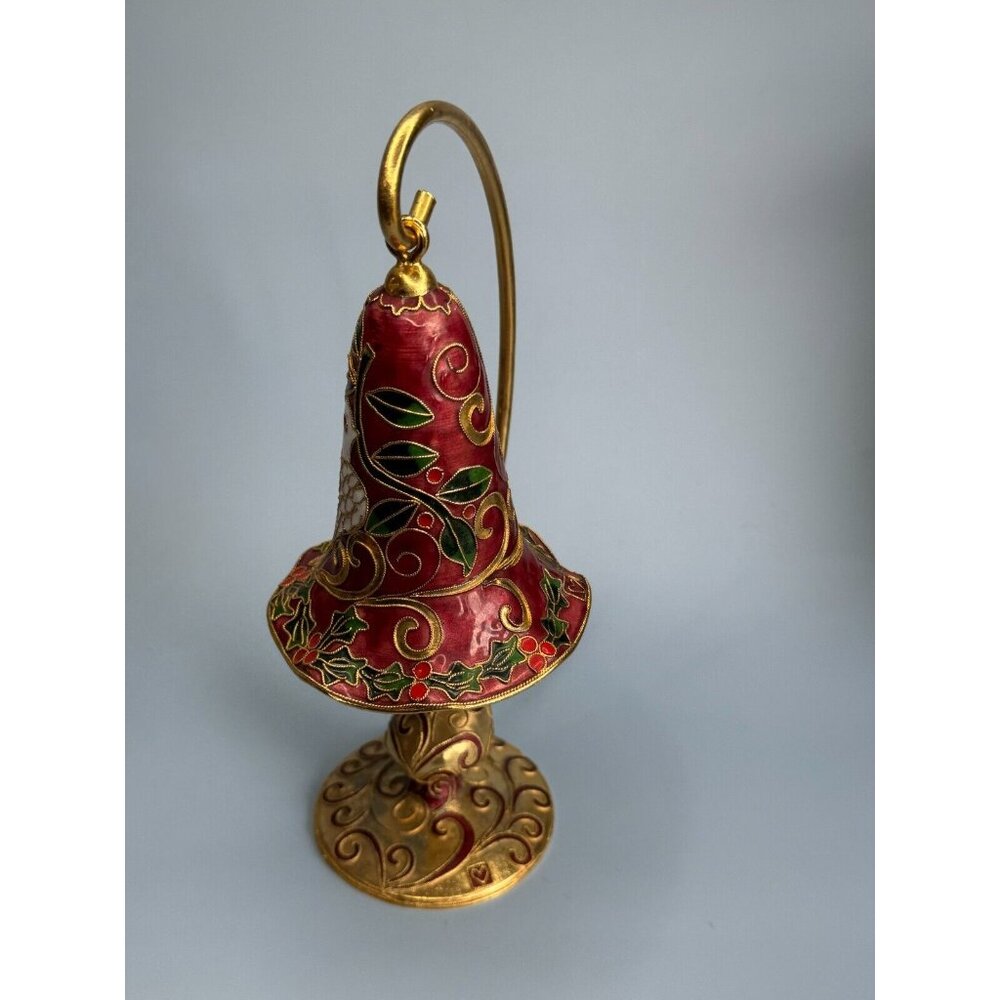 Vintage Musical Cloisonne Dove Christmas Bell Hanging Ornament w/Cloisonne Stand - Picture 6 of 6